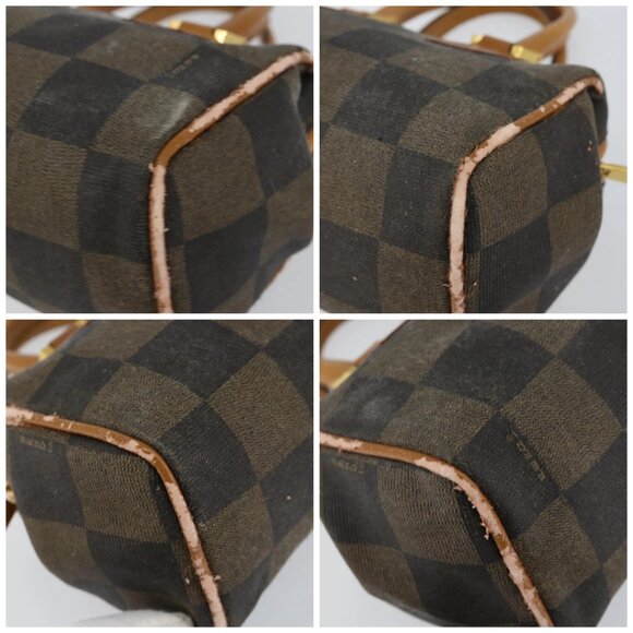 FENDI Pecan Canvas Hand Bag PVC Black Brown Auth 150072 - Picture 14 of 16
